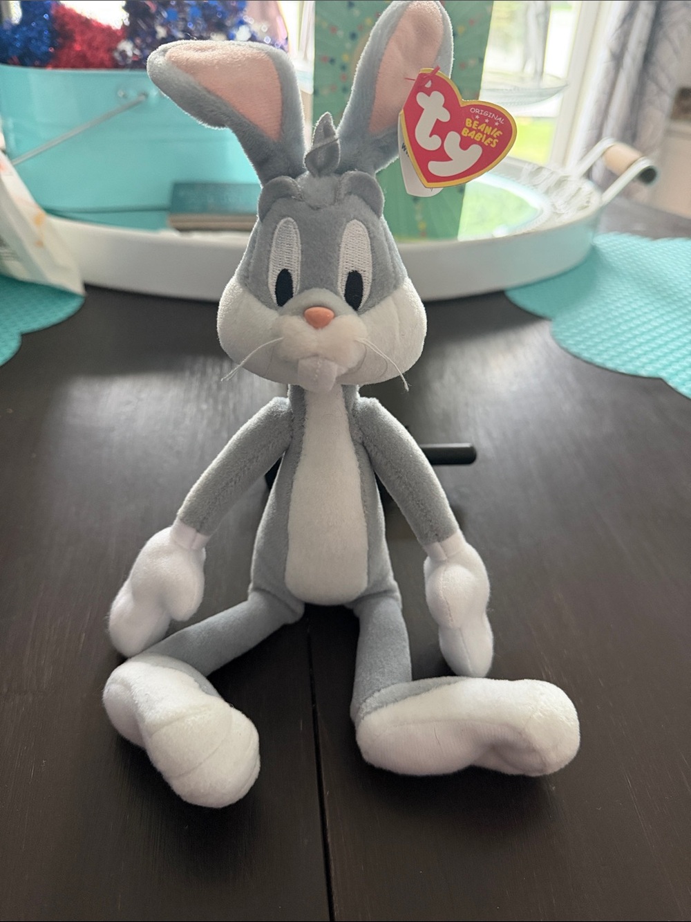 Ty Grey and White Bunny Plush - Beanie Style